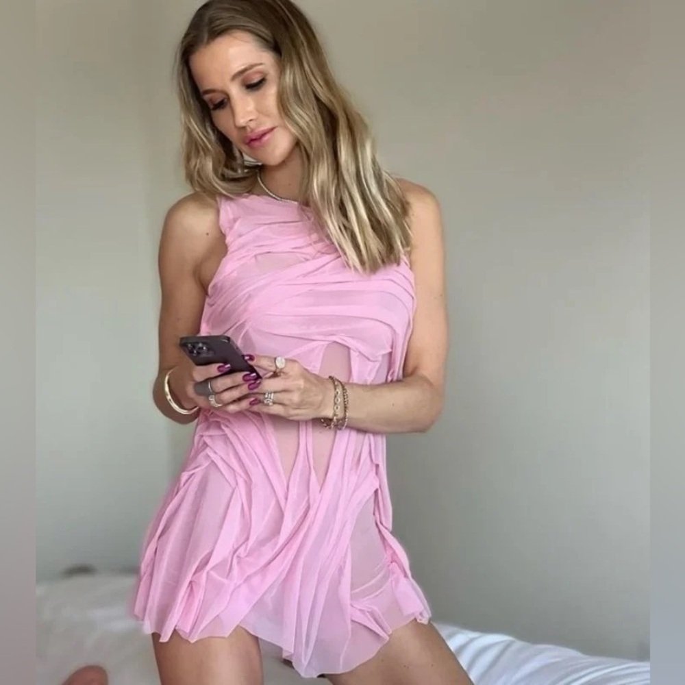 Di Petsa Pink Wet Look Mini Dress